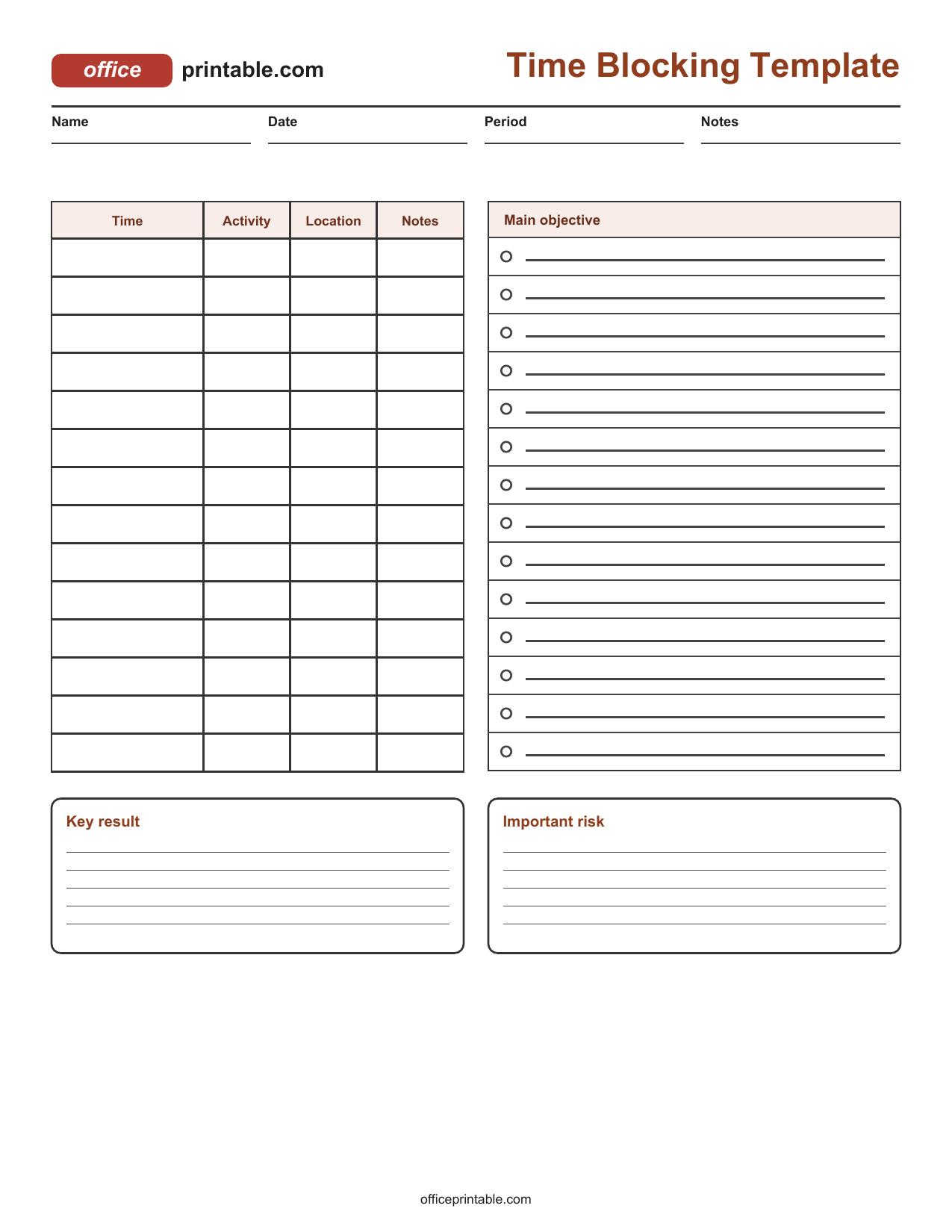 Preview of Time Blocking Template Printable