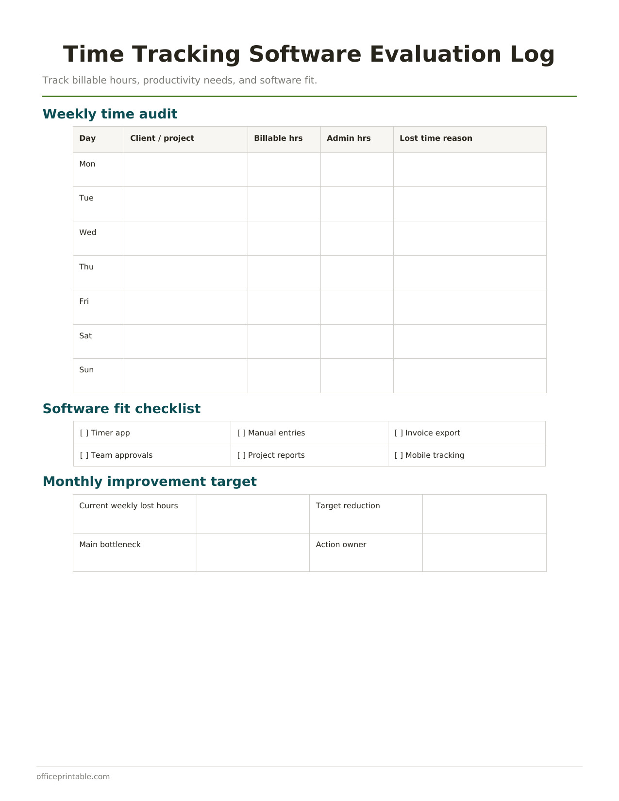 Preview of Time Tracking Software Audit Worksheet