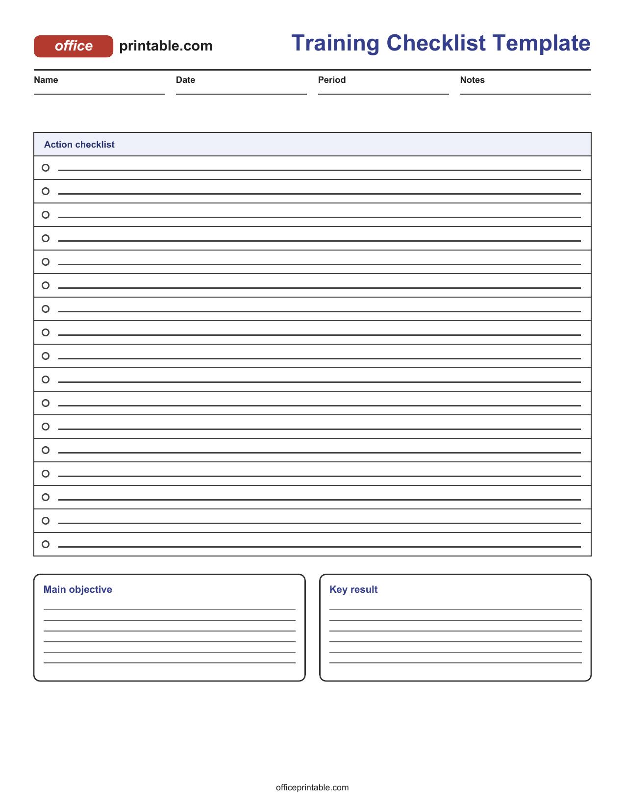 Preview of Training Checklist Template Printable
