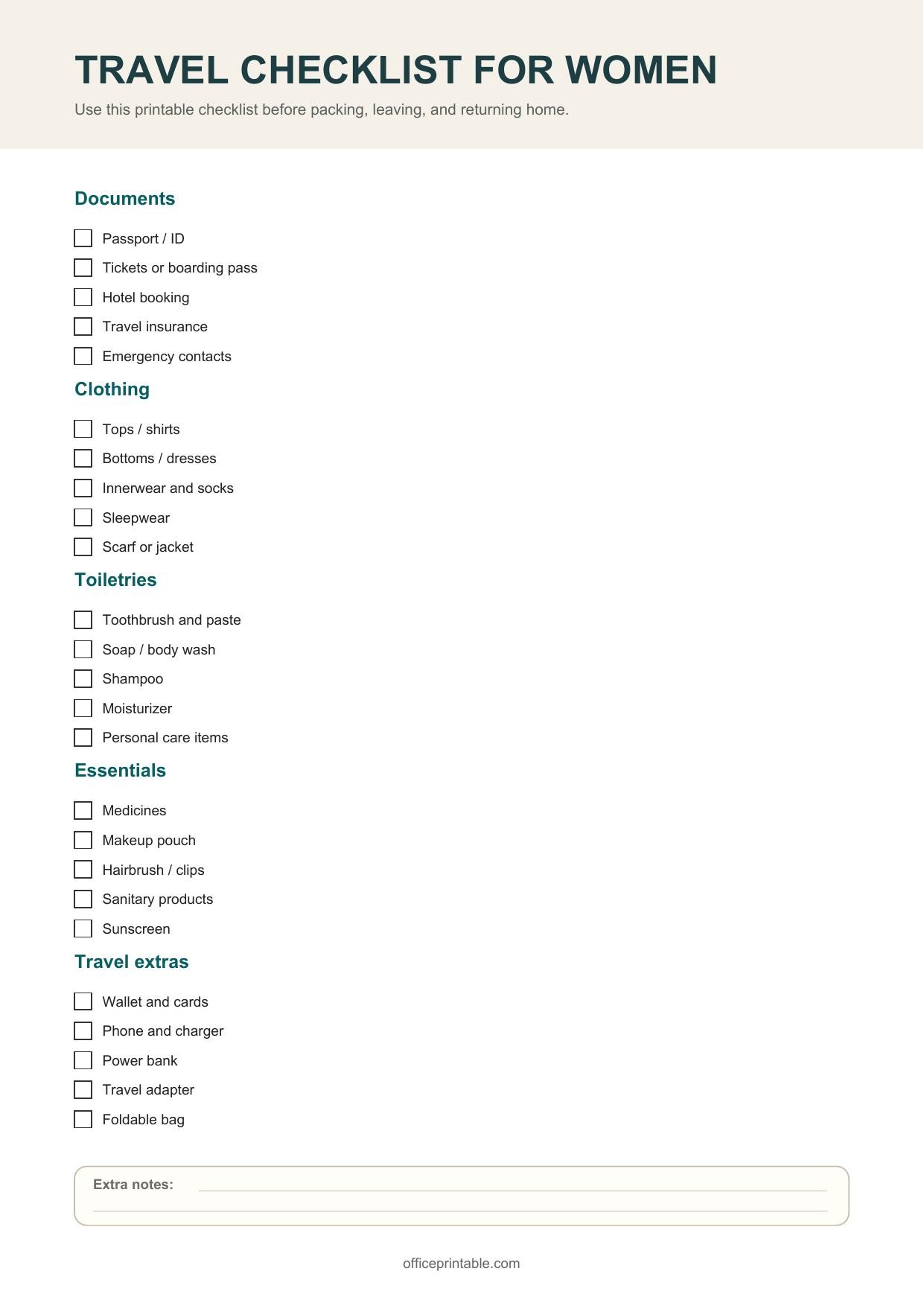 Preview thumbnail of Travel Checklist for Women