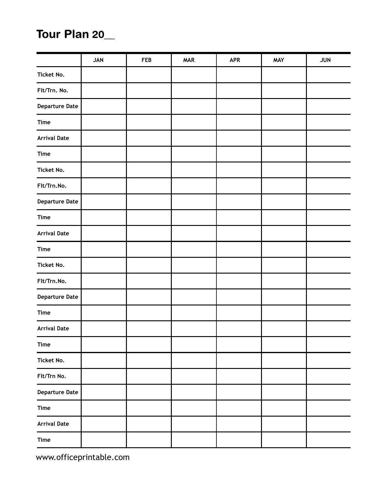 Preview of the Travel Plan Printable: Jan-Jun printable PDF