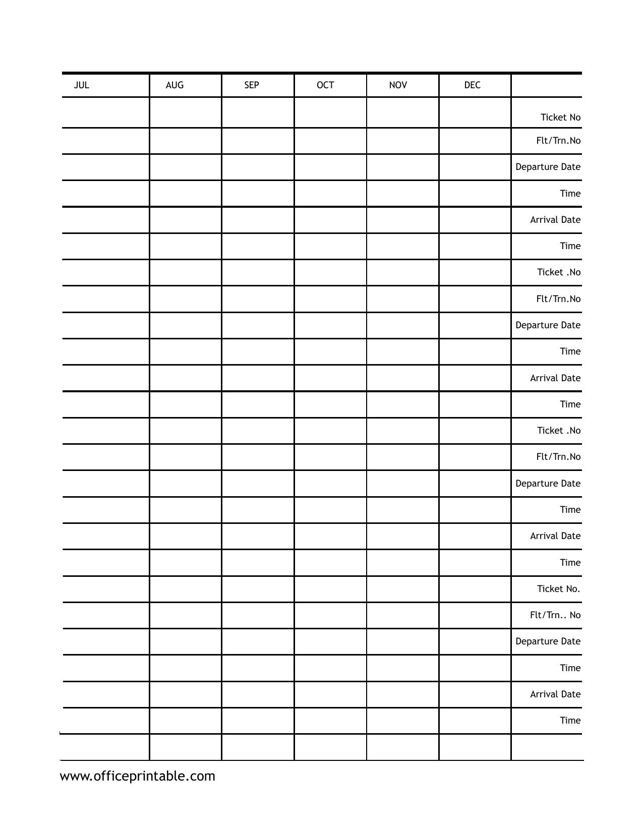 Preview thumbnail of Travel Plan Printable: Jul-Dec