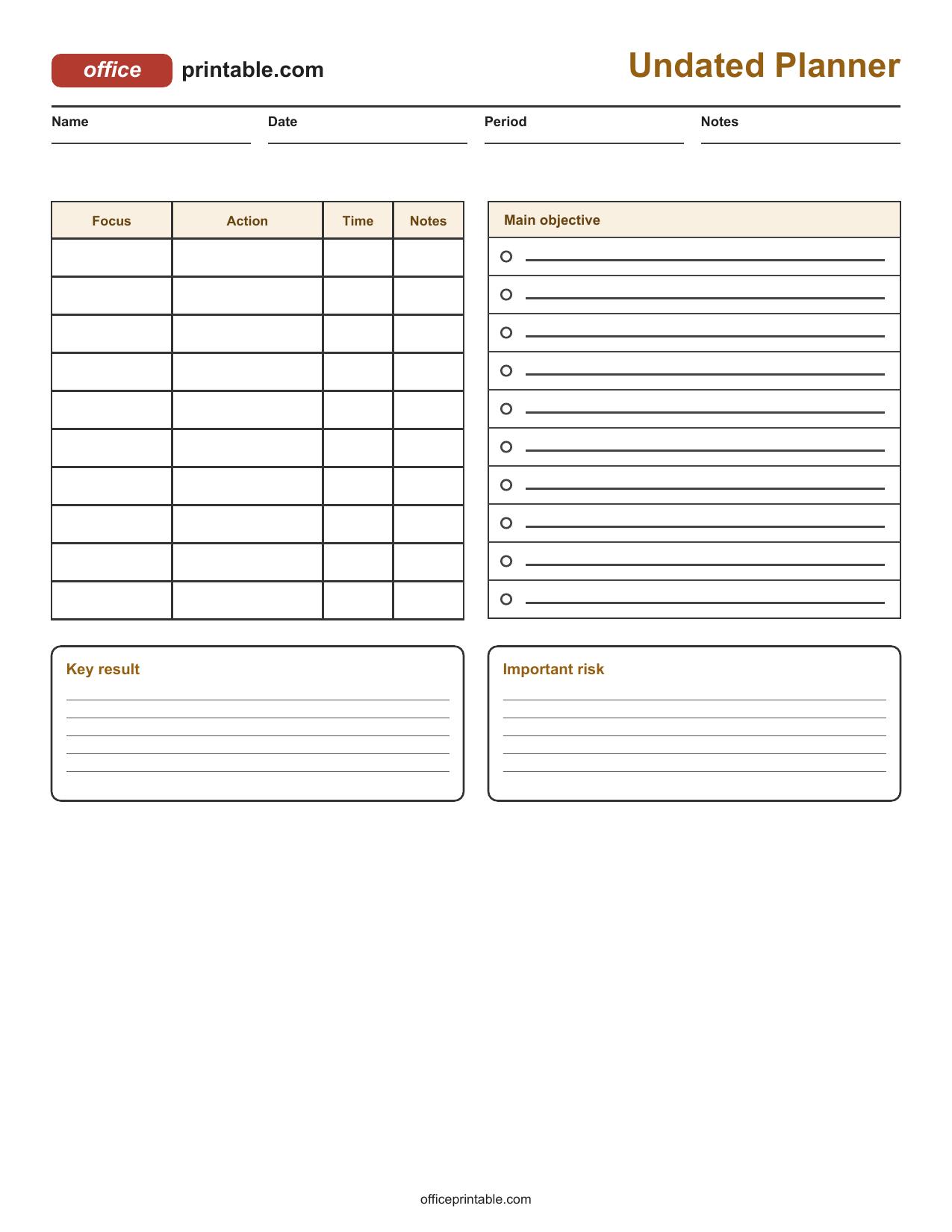 Preview of Undated Planner Printable