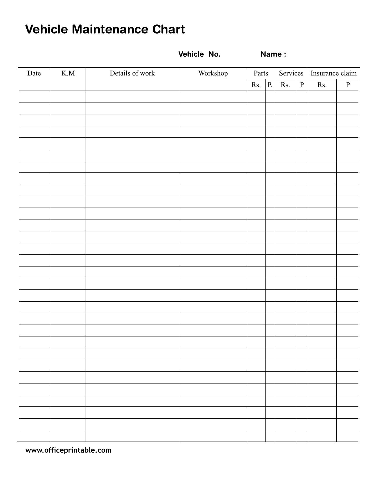 Preview of Vehicle Maintenance Chart