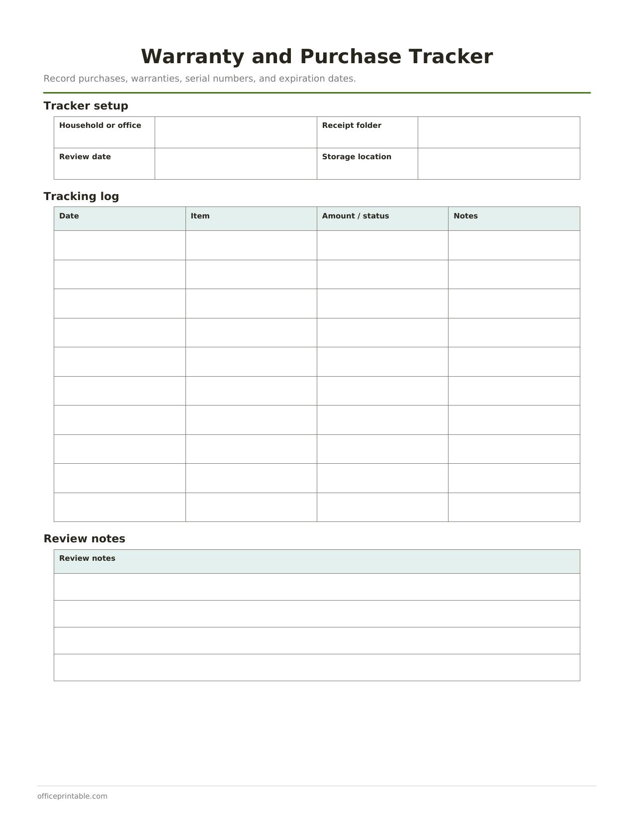 Preview thumbnail of Warranty and Purchase Tracker