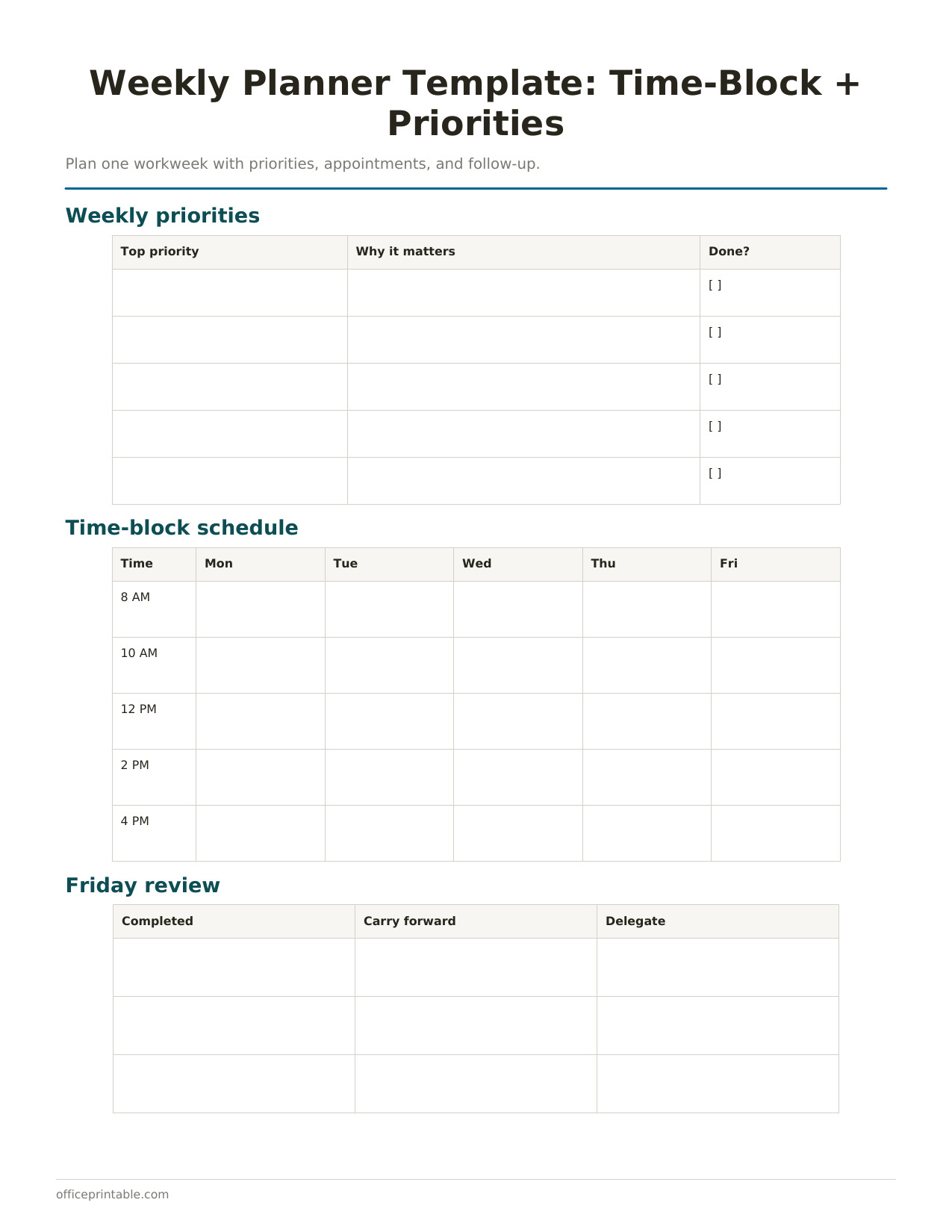 Preview of Weekly Planner Template