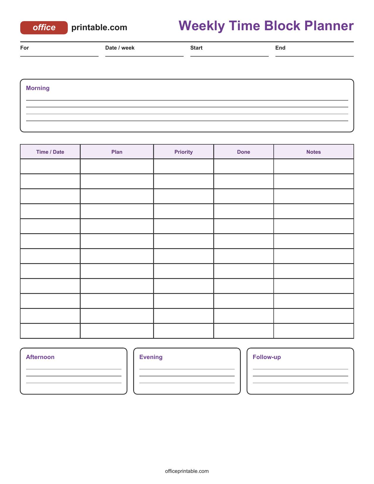Preview thumbnail of Weekly Time Block Planner