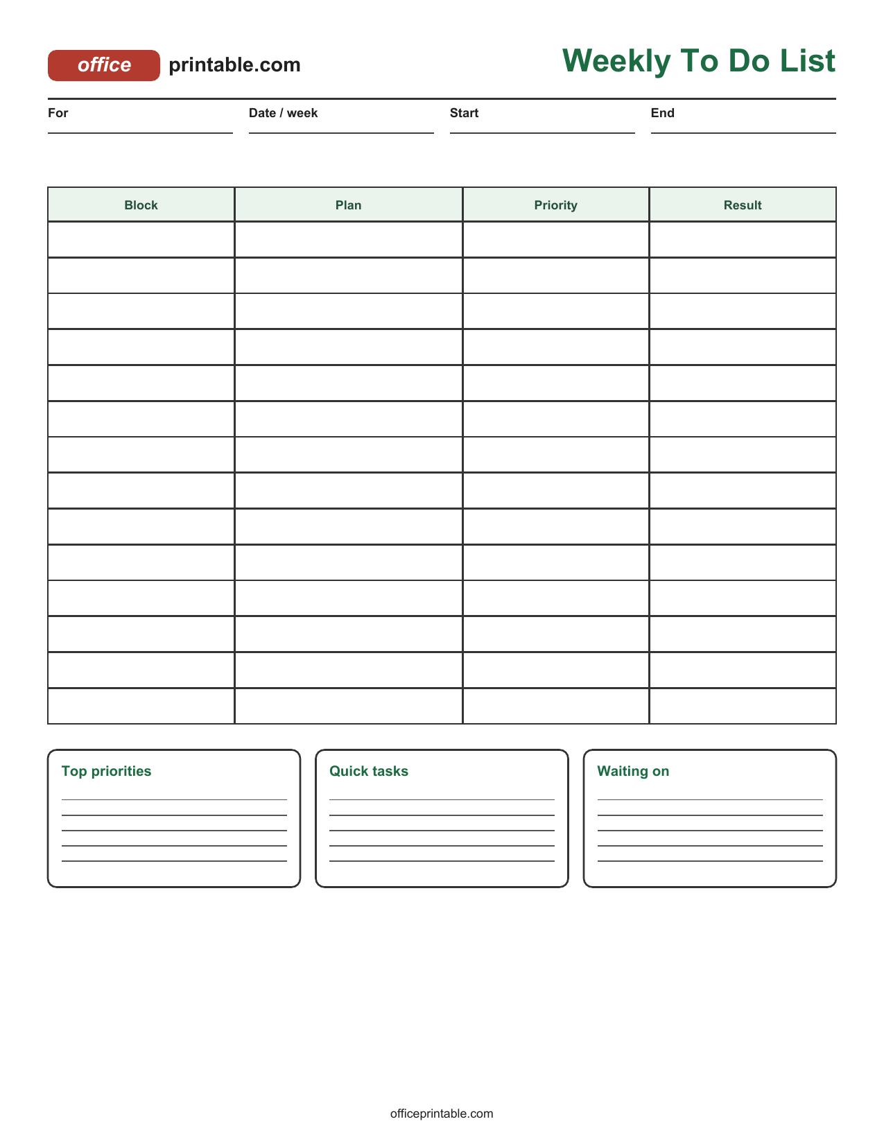 Preview thumbnail of Weekly To Do List Printable