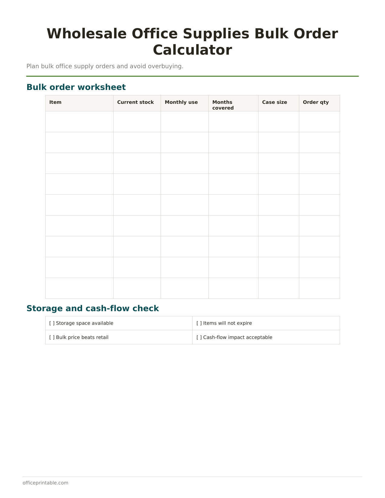 Preview thumbnail of Wholesale Office Supplies Order Planner
