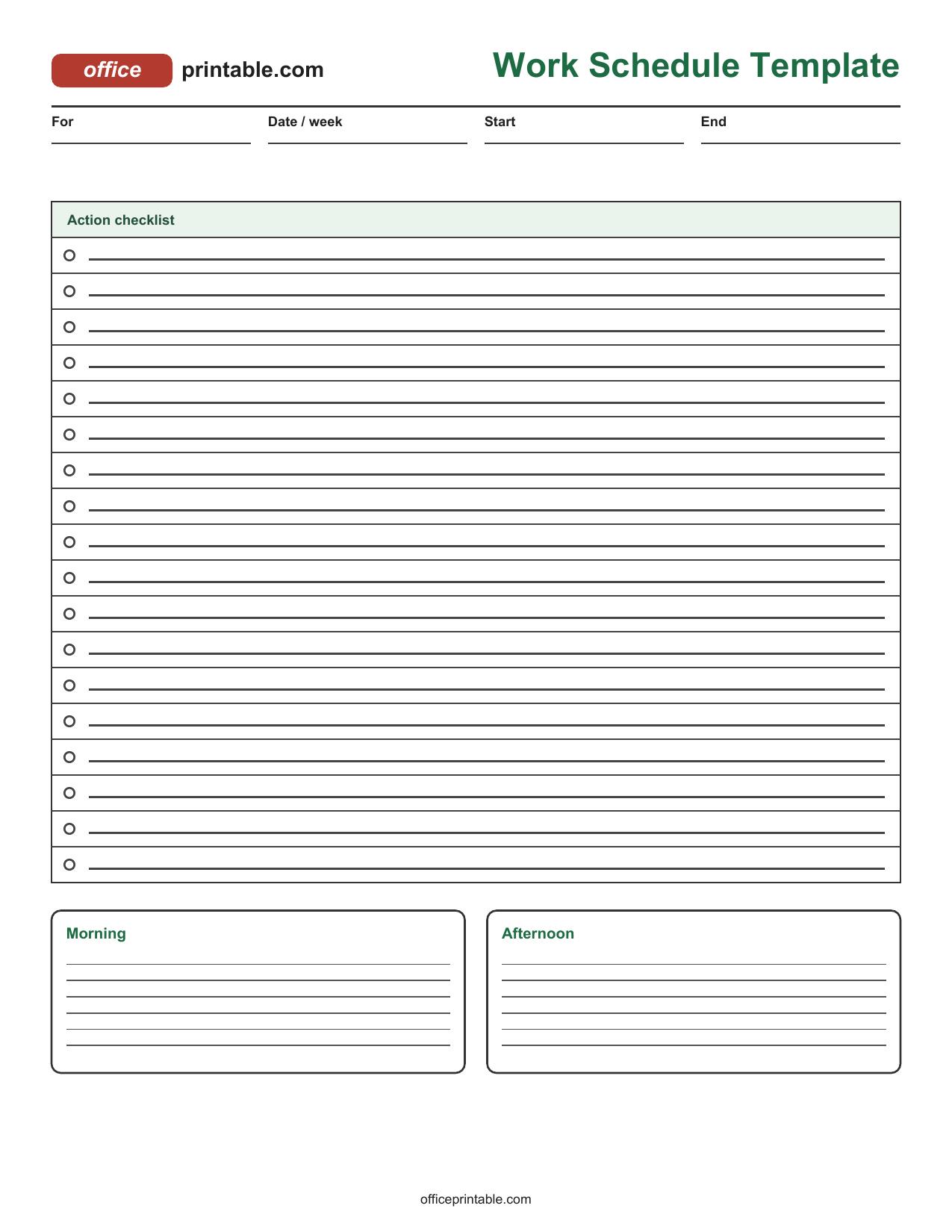 Preview thumbnail of Work Schedule Template Printable