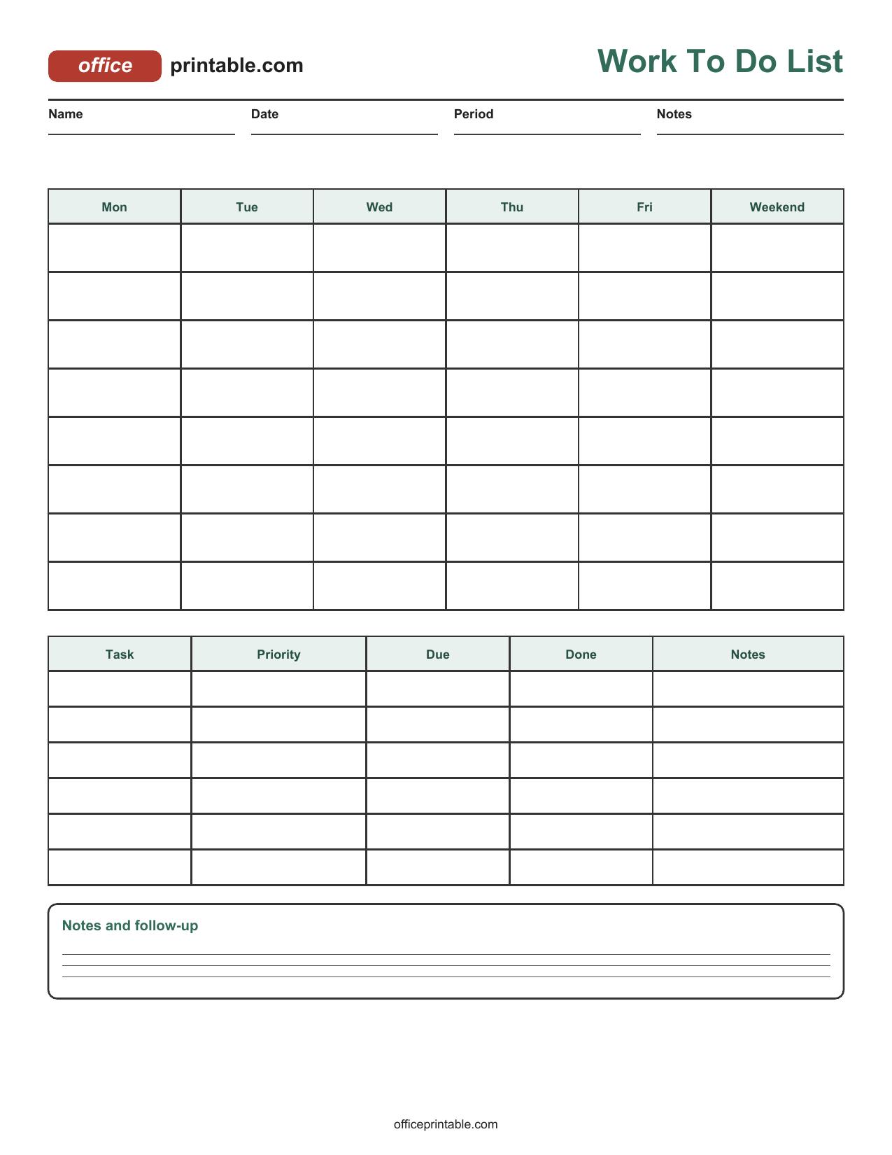 Preview thumbnail of Work To Do List Printable