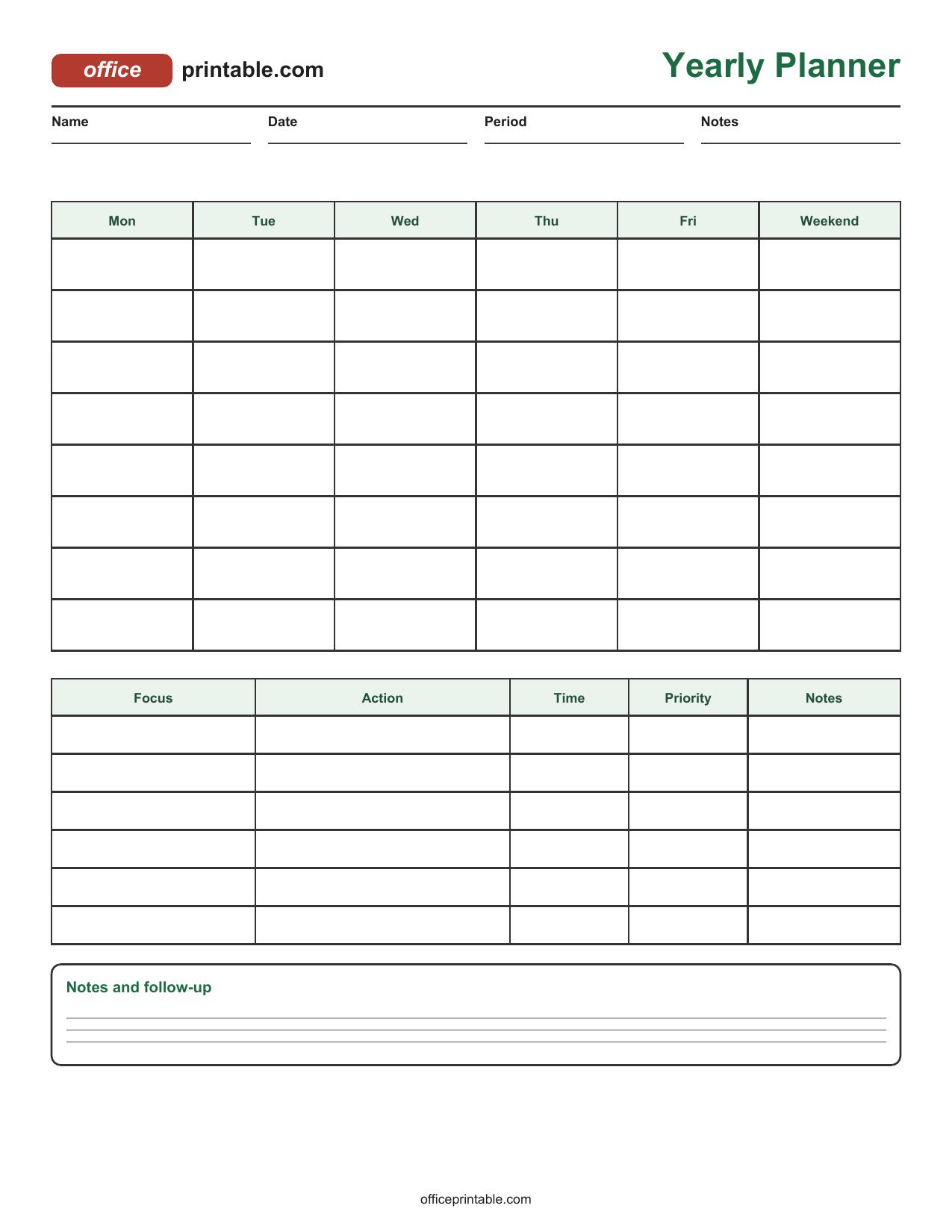 Preview of Yearly Planner Printable